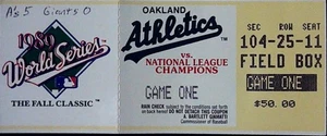 Athletics Giants Earthquake World Series Game 1 Ticket Stub Canseco 10/14/1989 - Picture 1 of 2