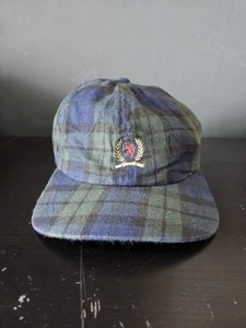 Vintage Tommy Hilfiger Hat Cap Green Blue Plaid Leather Strapback VTG 90s USA - Picture 1 of 5
