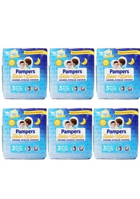 120 Pannolini PAMPERS SOLE E LUNA Pannolini Bambini taglia 3 Midi 4-9kg NUOVI - Immagine 1 di 3