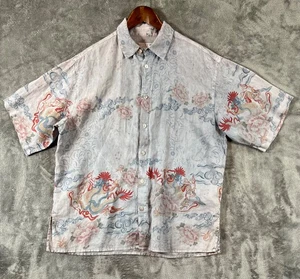 ZITRONE Santa Monica Hemd Herren mittelgrau 100 % Leinen asiatischer Drache Rosenmuster SS - Bild 1 von 7