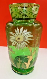 MONT JOYE LEGRAS Green Enemaled Sunflower Vase 9" GOLD GILT +++ - Picture 1 of 4