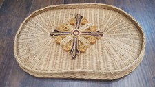 Wicker Oval Serving Tray Catchall with Woven Flower