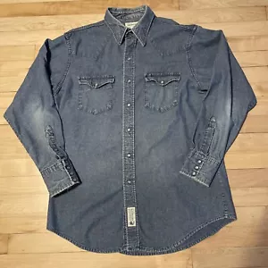 Vintage Denim Pearl Snap Shirt Large Herren Western Distressed Genuine Roebucks - Bild 1 von 10