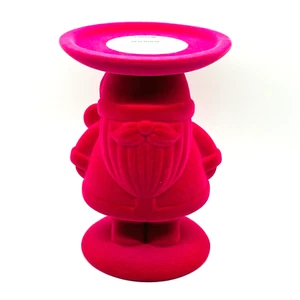 Bath & Body Works PINK FLOCKED SANTA 3 Wick Candle Holder Pedestal Christmas - Picture 1 of 6
