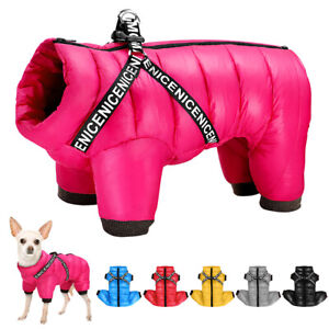 Waterproof Dog Coat with Harness Winter Jumpsuit Pet Puppy Jacket Padded Clothes
