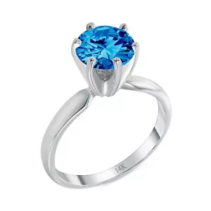 2 Karat Rund Blau Einfarbig 14K Weißgold Solitär Verlobungsring Hochzeit Versprechen - Bild 1 von 3