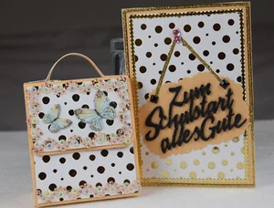 Handarbeit, Geschenkverpackung, Einschulung, Schulranzen + Karte,Schmetterling - Bild 1 von 3