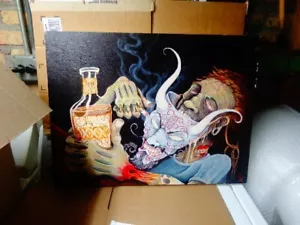 E.MARTS "THE ONE WHO SUFFERS"SIGNED POP SURREALIST LOWBROW OIL PAINTING 18X24 - Picture 1 of 6