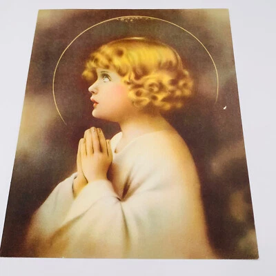 Lithograph Isola Art Devotion Child Pray Religious Faith Easter 1938 9” X 8” - Image 1 of 4