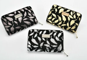Faux Suede Med Zip Around Feather Glitter 8 Card Purse Wallet LW182 - Picture 1 of 31
