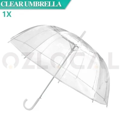 Clear Dome Umbrella Wedding Party Transparent Parasol Handle Waterproof Rain - image 1 of 4