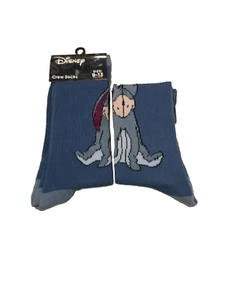 Disney Winnie The Pooh "Eeyore" 1 Pair Novelty Crew Socks Adult Size 9-13 NWT - Picture 1 of 3