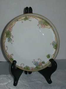 HAND PAINTER "M" IN WREATH NIPPON FOOTED BOWL W/ PINK AND BLUE FLOWERS - Picture 1 of 4