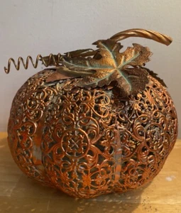METAL COPPER TONE SCROLL PUMPKIN 7.25” - Picture 1 of 9