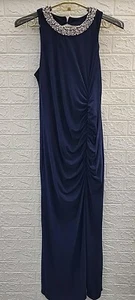 Nuevo Vestido MSK Adornado Frontal Abertura Detalle Perla Azul Marino Talla 12 - Imagen 1 de 7