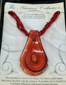 The Artesian Collection Blown Glass Pendant & Beaded Necklace Europe Gold Flair - Picture 1 of 6
