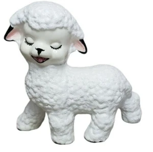 Vintage Kitsch Retro Ceramic Lamb 70's Sweet Sassy Glaze Matte Hand Painted - Bild 1 von 6