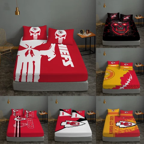 Kansas City Chiefs 3 Pieces Bed Sheet Pillow Covers Deep Pocket Fitted Sheets Cover