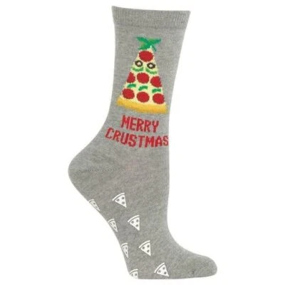 Merry Crustmas 防滑女式船员袜尺寸 9-11 Hot Sox 比萨饼时尚 — 第 1/2 张图片