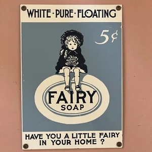 WHITE PURE FLOATING 5¢ FAIRY SOAP HEAVY DUTY METAL ADVERTISING SIGN ANDE ROONEY - Picture 1 of 9