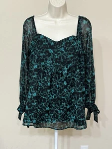 Isabel Maternity Black & Green Long Balloon Sleeve Sweetheart Neck Blouse s M - Picture 1 of 11