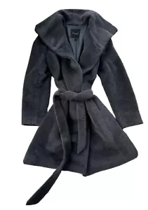 Talbots Alpaca Wool Plush Cozy Teddy Gray Wrap Coat With Tie Size 8/ Medium - Picture 1 of 7