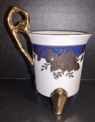 Taza con patas Lefton Demitasse 07680 azul blanco oro flores vintage Foto 1 de 4