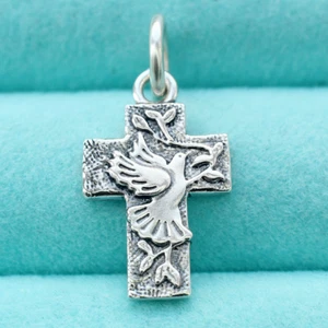 Dove Olive Branch Cross Pendant Charm 925 Sterling Silver Easter Gift F Necklace - Picture 1 of 7