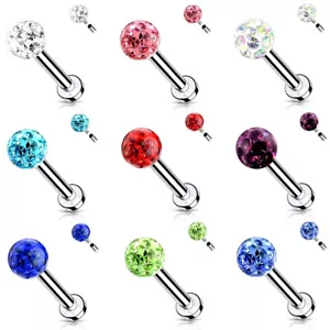 2pc Internal Thread Lip Ring Crystal Gem Labret Monroe Surgical Steel Bar 6-12mm - Picture 1 of 14