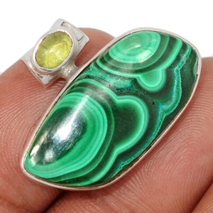 Natural Bulls Eye Malachite - Congo & Peridot 925 Silver Pendant Jewelry CP71338 - Picture 1 of 1