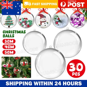 30Pcs Christmas Ball Fillable Baubles Clear Ball Xmas Tree Ornament Bulk Decor - Picture 1 of 9