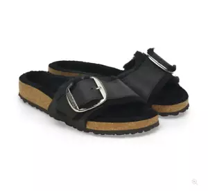 Birkenstock Madrid Big Buckle Shearling Oiled Leather sandals black EU 40 medium - Picture 1 of 16