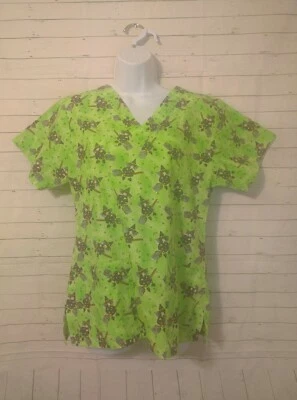 Women's Unbranded Green Witches Patterned Scrub Top, Size XS - Image 1 of 4