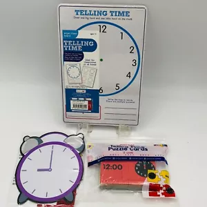 Telling time Lot of 3 Puzzle Cards, Magnetic Clocks, Wipe Clean Clock Homeschool - Picture 1 of 5