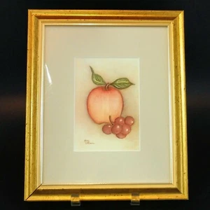 Arte popular vintage de 10 x 11,5 pintura de uvas de manzana marco dorado de madera real - Imagen 1 de 7