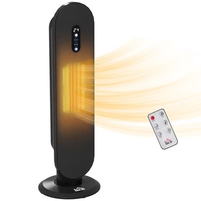 HOMCOM Ceramic Space Heater Tower Heater W/ 45° Oscillation, Black - Image 1 of 4