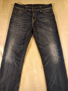 True Religion Jeans Mens 34x33 Blue Geno Relaxed Slim Distressed Flap Pockets - Picture 1 of 23