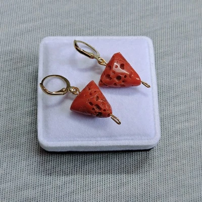 Antiguo Pendiente de Piedras Preciosas de Coral Italia Pendiente de Coral Natural Hecho a Mano Pendiente Foto 1 de 4