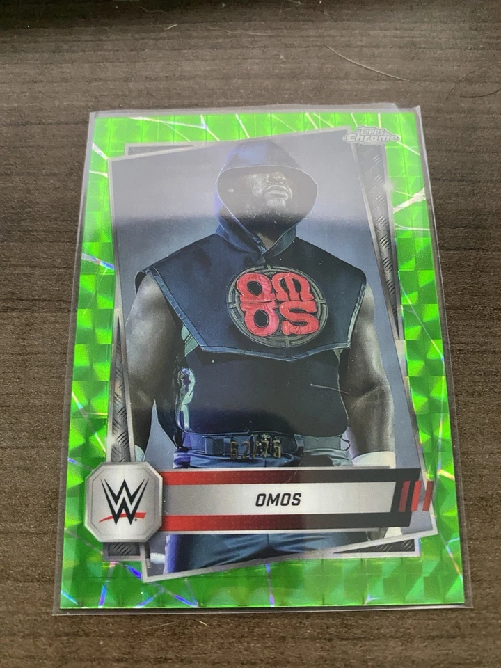 Omos 2025 Topps Chrome WWE Neon Green Geometric Refractor /75 - Image 1 of 2