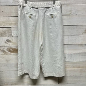 Nine West Linen Pants Womens 8 White Cropped Braided Belt Wide Leg Lined Resort - Picture 1 of 5