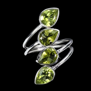 925 Sterling Silver Ring Pear Peridot 9x6mm Natural Gemstone Jewelry Size 8 - Picture 1 of 14