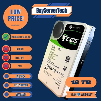 Seagate Exos X18 ST18000NM004J 18TB 7.2K SAS 12Gb/s 3.5" Enterprise HDD 0 Hours - Image 1 of 3
