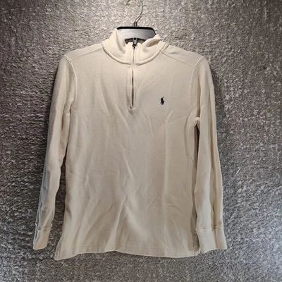 Polo Ralph Lauren Sweater Boys Size M, 10-12 Cream 1/4 Zip Cotton Pullover - Image 1 of 4