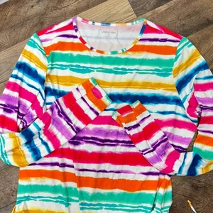 Lands' End Women's Multicolor Stripe Rash Guard Sun Shirt Size Medium (10-12) - Picture 1 of 17