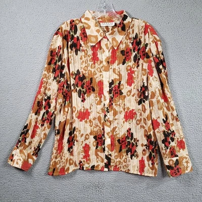 Blusa deportiva Selene para mujer 20 Floral Con cuello plisado al calor Manga larga Botón Foto 1 de 4