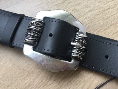  Cinturón de cuero real negro clásico vintage hebilla cinturón 38 mm a presión DR4 Foto 1 de 3