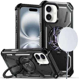 For iPhone 16 6.1inch Case Magnetic Circle Shockproof with Ring + Tempered Glass - Picture 1 of 12