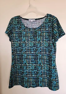 Notations schwarz aquamarin türkis Kurzarm flüssig Strick Top Bluse Damengröße M - Bild 1 von 3