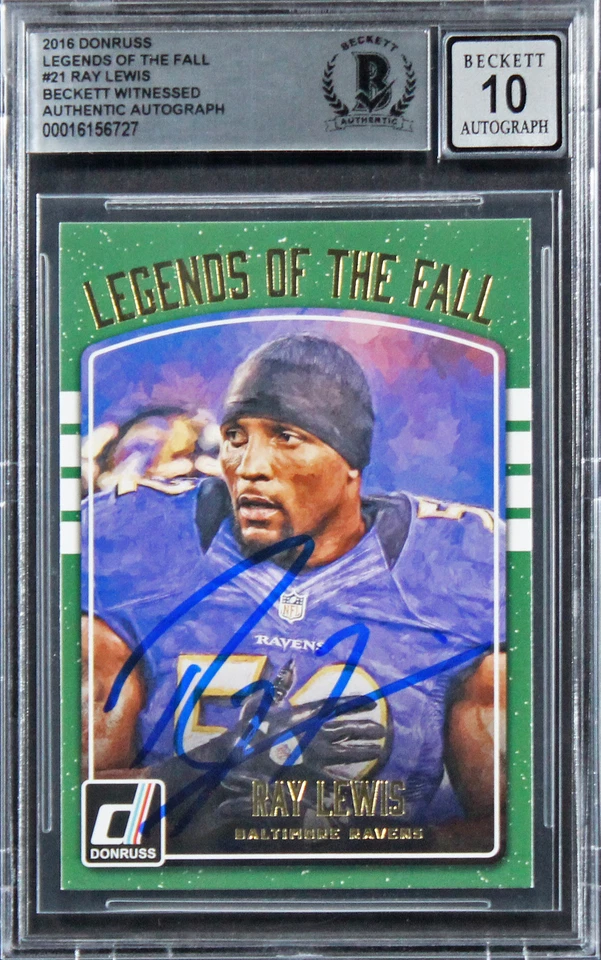 Ravens Ray Lewis Signed 2016 Donruss #21 Card Auto Graded 10! BAS Slabbed - Image 1 of 2