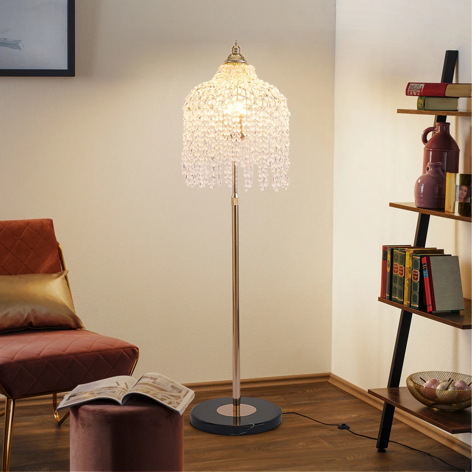 63'' Gold Elegant Crystal Floor Lamp w On-Off Foot Switch Living Room Lighting - Image 1 of 4